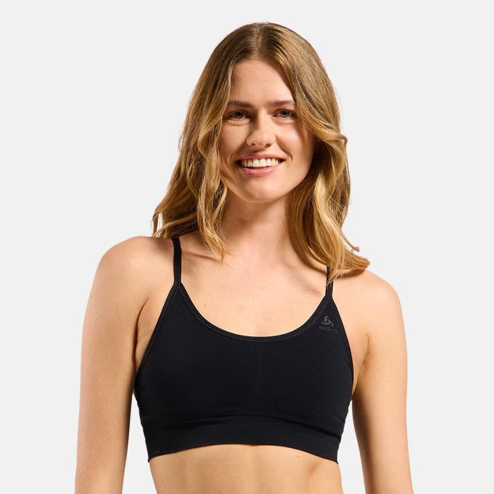 Odlo Seamless Soft-support Reversible Sports Bra in Black and Grey Melange, L